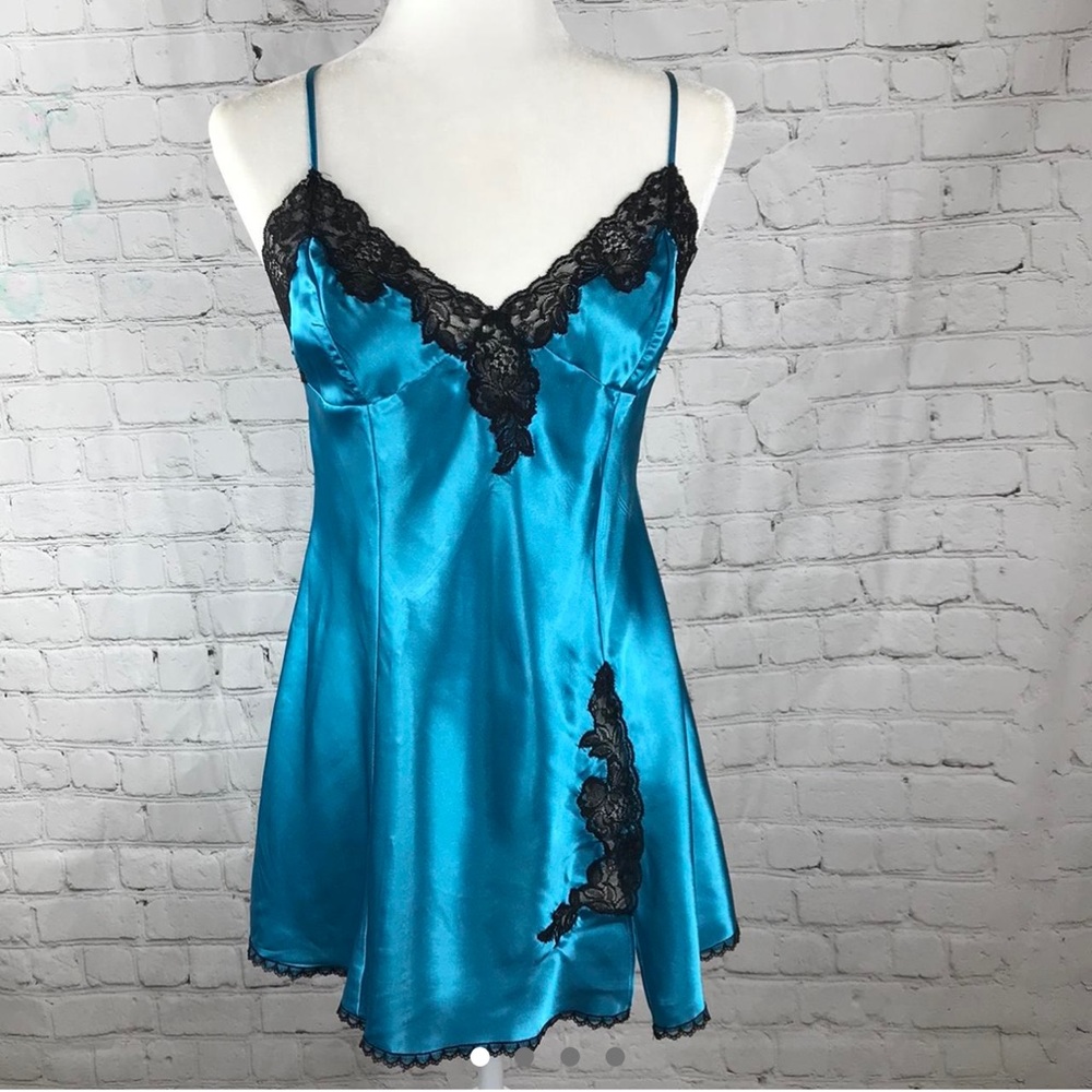 BLUE SILK SLIP DRESS WITH LACE